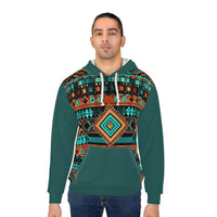 Teal Orange and Cream Aztec Unisex Pullover Hoodie! All Over Print! New!!!