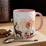 Autumn Orange and Black Deer and Doe Antler Forest Accent Coffee Mug, 11oz! Multiple Colors Available! Fall Vibes!