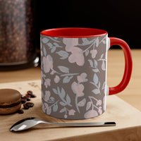 Boho Grey and Pink Florals Accent Coffee Mug, 11oz! Free Shipping! Great For Gifting! Lead and BPA Free!