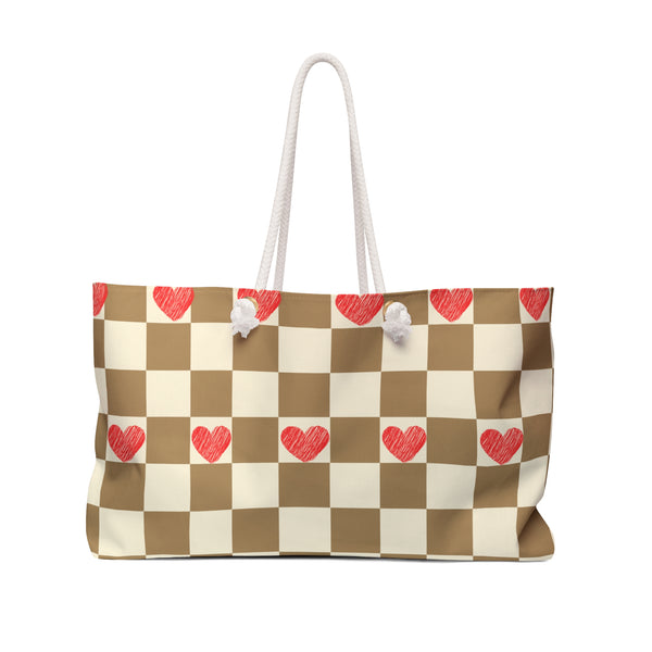 Valentines Day Plaid Latte Hearts Weekender Bag! Free Shipping!!!