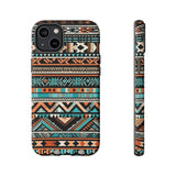 Teal and Orange Aztec Tough Cases! Cellphone Cases! Multiple Sizes Available! Apple iPhone, Samsung Galaxy, and Google Pixel devices!