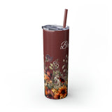 Custom Name Botanical Florals Fall Vibes Skinny Tumbler with Straw, 20oz! Multiple Colors!