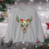 Highlander Cow Christmas Lights Skull Edition Unisex Heavy Blend Crewneck Sweatshirt!