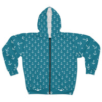 Teal Anchor Unisex Full Zip Jacket! Polyester exterior, Fleece interior! Free Shipping!