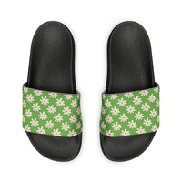 Dusty Green Daisy Flower Print Summer Beach Slides, Women's PU Slide Sandals! Free Shipping!!!