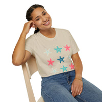 Pink and Blue Star Fish Medley Unisex Graphic Tees! Summer Vibes! All New Heather Colors!!! Free Shipping!!!