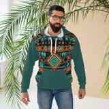 Teal Orange and Cream Aztec Unisex Pullover Hoodie! All Over Print! New!!!