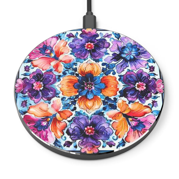 Purple and Orange Hippie Floral Retro Wireless Phone Charger! Free Shipping!!!