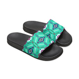 Boho Patchwork Aztec Aqua Blue Summer Beach Slides, Women's PU Slide Sandals! Free Shipping!!!