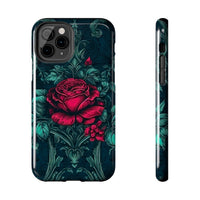 Stained Glass Teal and Roses Gothic Inspired Halloween Tough Phone Cases! Fall Vibes!