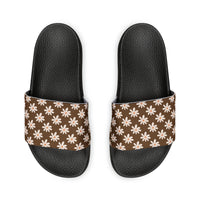 Chocolate Brown Daisy Flower Print Summer Beach Slides, Women's PU Slide Sandals! Free Shipping!!!