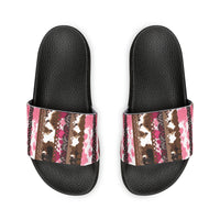 Western Stripes Cow Print Pink Summer Beach Slides, Women's PU Slide Sandals! Free Shipping!!!