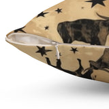 Western/Boho Black Cow Tin Star Brown Print Square Pillow!