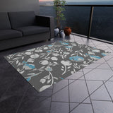 Boho Grey and Blue Floral Outdoor Rug! Chenille Fabric! Free Shipping!