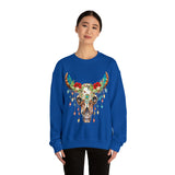 Highlander Cow Christmas Lights Skull Edition Unisex Heavy Blend Crewneck Sweatshirt!