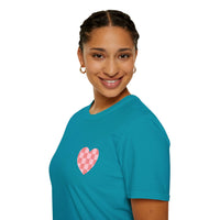 Valentines Day Pink Plaid Heart Basics Wear Anywhere Unisex Graphic Tee! All New Heather Colors!!! Free Shipping!!!