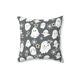Steel Grey Happy Little Retro Ghost Spun Polyester Square Pillow! Halloween!