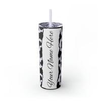 Custom Personalized Cow Printed Skinny Tumbler with Straw, 20oz! Multiple Colors!