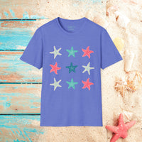 Pink and Blue Star Fish Medley Unisex Graphic Tees! Summer Vibes! All New Heather Colors!!! Free Shipping!!!