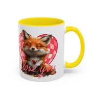 Disco Fox I Love You Valentines Day Accent Coffee Mug (11, 15oz)! Free Shipping! Microwave and Dishwasher Safe! BPA Free