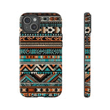 Teal and Orange Aztec Tough Cases! Cellphone Cases! Multiple Sizes Available! Apple iPhone, Samsung Galaxy, and Google Pixel devices!