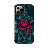 Stained Glass Teal and Roses Gothic Inspired Halloween Tough Phone Cases! Fall Vibes!