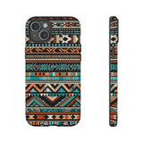 Teal and Orange Aztec Tough Cases! Cellphone Cases! Multiple Sizes Available! Apple iPhone, Samsung Galaxy, and Google Pixel devices!