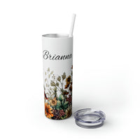 Custom Name Botanical Florals Fall Vibes Skinny Tumbler with Straw, 20oz! Multiple Colors!