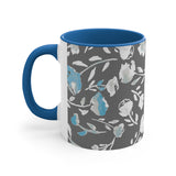 Boho Grey Blue Florals Accent Coffee Mug, 11oz! Free Shipping! Great For Gifting! Lead and BPA Free!