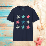 Pink and Blue Star Fish Medley Unisex Graphic Tees! Summer Vibes! All New Heather Colors!!! Free Shipping!!!