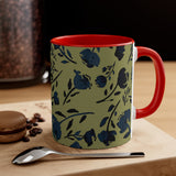 Boho Green Florals Accent Coffee Mug, 11oz! Free Shipping! Great For Gifting! Lead and BPA Free!