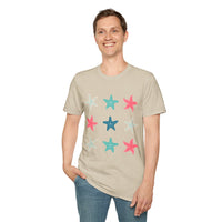 Pink and Blue Star Fish Medley Unisex Graphic Tees! Summer Vibes! All New Heather Colors!!! Free Shipping!!!