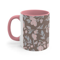 Boho Grey and Pink Florals Accent Coffee Mug, 11oz! Free Shipping! Great For Gifting! Lead and BPA Free!