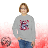 Valentines Day Unicorn Pink Horse Sunglasses Red Hearts Youth Crewneck Sweatshirt! Foxy Kids! Free Shipping!