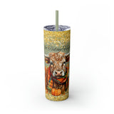 Not Today Heifer Highlander Cow Fall Vibes Skinny Tumbler with Straw, 20oz! Multiple Colors!