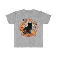 Black Cat Pumpkin Wreath Halloween Fall Vibes Unisex Graphic Tees!
