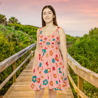 Pink Retro Daisy Print Women's Fit n Flare Dress! Free Shipping!!! New!!! Sun Dress! Beach Cover Up! Night Gown! So Versatile!