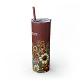 Custom Name Botanical Florals Fall Vibes Skinny Tumbler with Straw, 20oz! Multiple Colors!