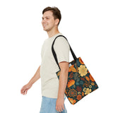 Golden Navy Denim Florals Fall Vibes Tote Bag!