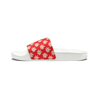 Red Daisy Flower Print Summer Beach Slides, Women's PU Slide Sandals! Free Shipping!!!
