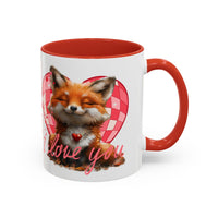 Disco Fox I Love You Valentines Day Accent Coffee Mug (11, 15oz)! Free Shipping! Microwave and Dishwasher Safe! BPA Free