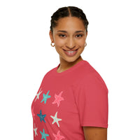 Pink and Blue Star Fish Medley Unisex Graphic Tees! Summer Vibes! All New Heather Colors!!! Free Shipping!!!