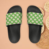 Dusty Green Daisy Flower Print Summer Beach Slides, Women's PU Slide Sandals! Free Shipping!!!