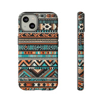 Teal and Orange Aztec Tough Cases! Cellphone Cases! Multiple Sizes Available! Apple iPhone, Samsung Galaxy, and Google Pixel devices!