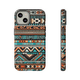 Teal and Orange Aztec Tough Cases! Cellphone Cases! Multiple Sizes Available! Apple iPhone, Samsung Galaxy, and Google Pixel devices!