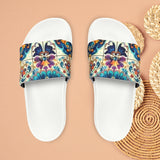 Boho Purple and Cream Tile Print Pink Summer Beach Slides, Women's PU Slide Sandals! Free Shipping!!!