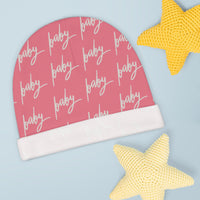 Pink Baby Beanie in Cursive! Free Shipping! Great for Gifting!