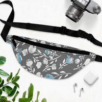 Grey Blue Florals Unisex Fanny Pack! Free Shipping! One Size Fits Most!