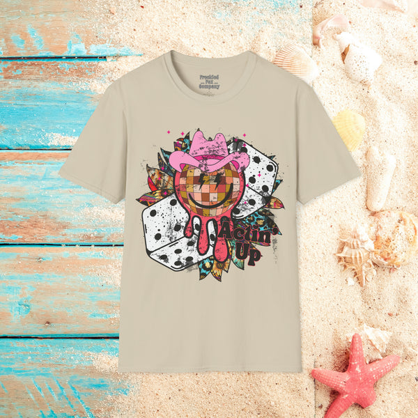 Actin Up Western Smiley Retro Distressed Lucky Dice Unisex Graphic Tees! Summer Vibes! All New Heather Colors!!! Free Shipping!!!