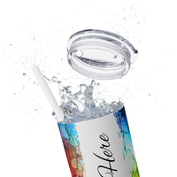 Custom Name Personalized Rainbow Alcohol Ink Printed Skinny Tumbler with Straw, 20oz!